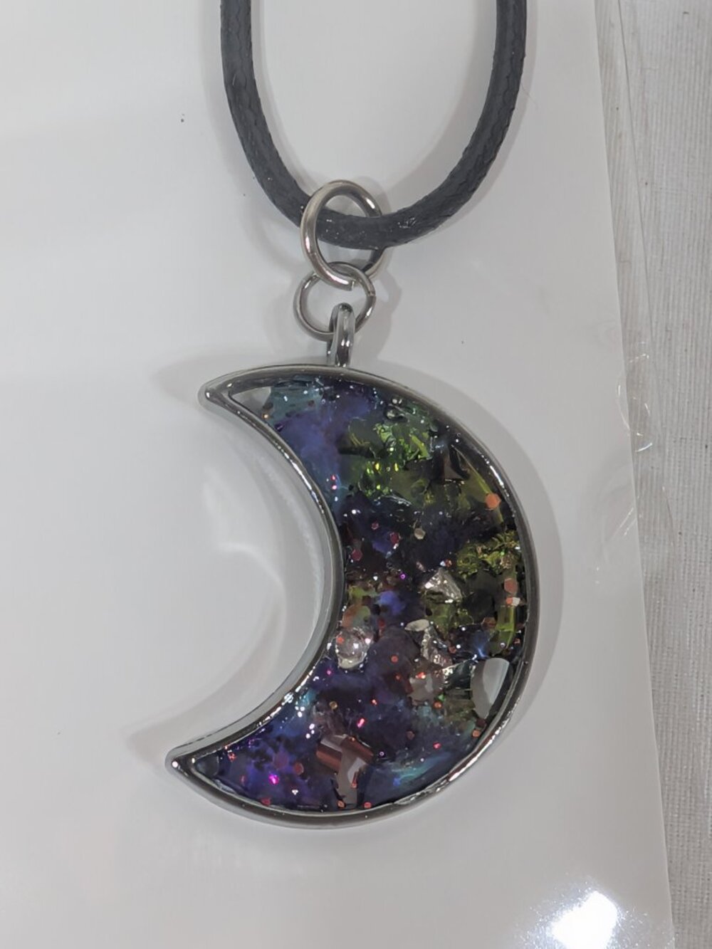 Multicolored Half Moon-Stained Glass Necklace